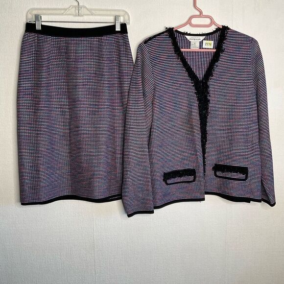 Misook Tweed Suit Womens Small‎ 2piece Set Skirt Blazer Fringe Career Capsule - Picture 2 of 10